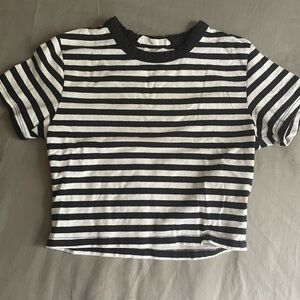Black/Blue and White Women’s Striped Crop Top
